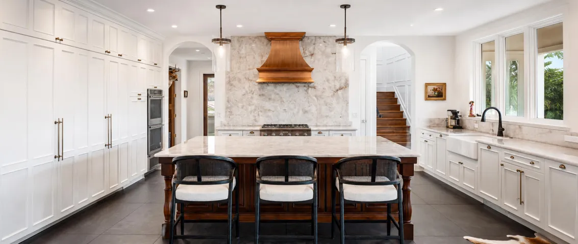 2 Spacious farmhouse kitchen with marble