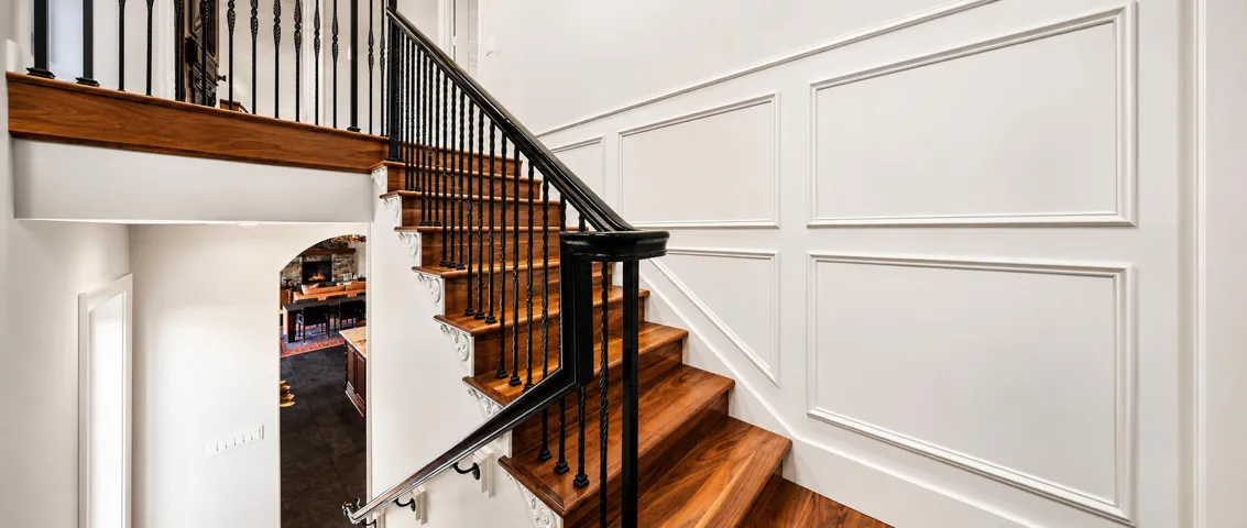 A striking wooden staircase
