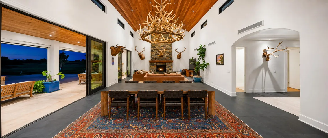 Luxurious rustic living and dining room