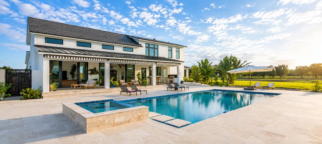 Modern luxury backyard oasis with pool