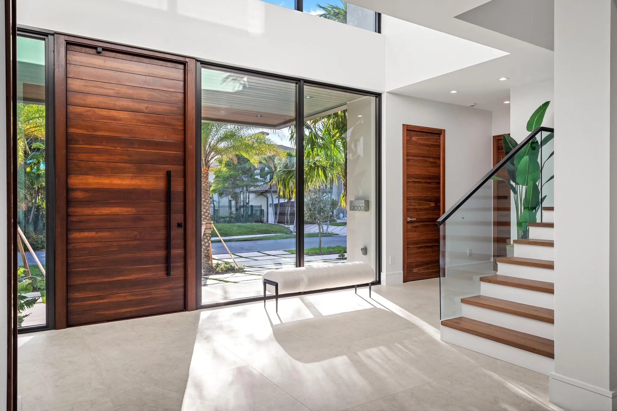 A wall of glass lets in an abundance of light
