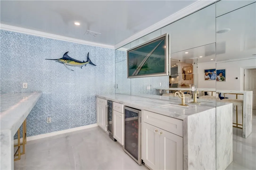 Wine cooler and tv in living area