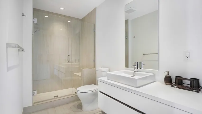 Primary bath with contemporary finishes