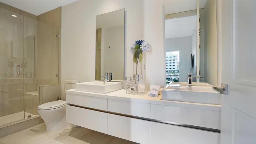 Primary bath with refined finishes