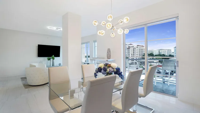 Private terrace overlooking the landscaped courtyard, extending the indoor-outdoor lifestyle just steps from Mizner Park, fine dining, shopping, and Boca Raton's cultural district.