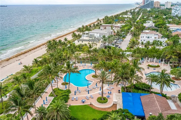 Southeast exposure with view of coastline and pool area