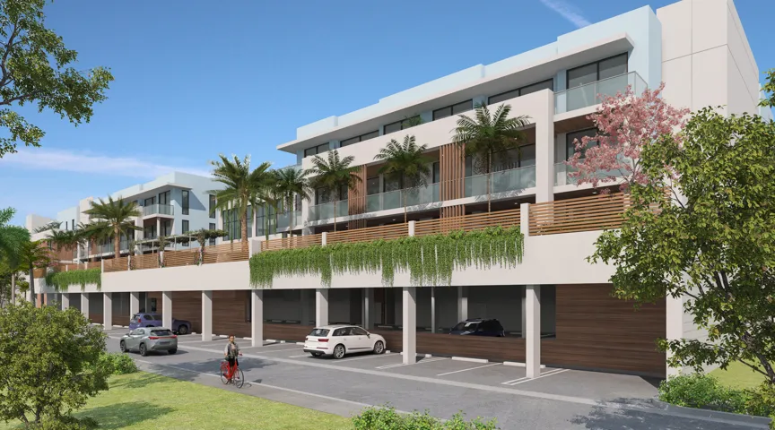 WEST ELEVATION & PARKING WITH UP TO 2 PARKING LOCATIONS + GUEST PARKING - COVERED & UNCOVERED PARKING