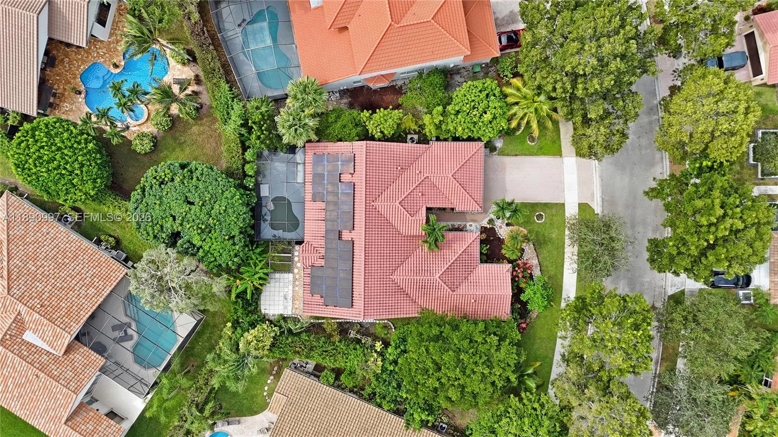 Aerial view highlighting generous backyard size and outdoor potential