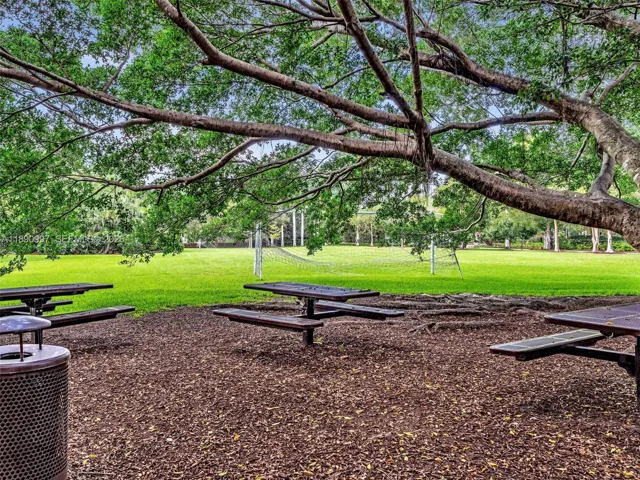 Picnic area ideal for outdoor dining and celebrations, shaded by a large tree