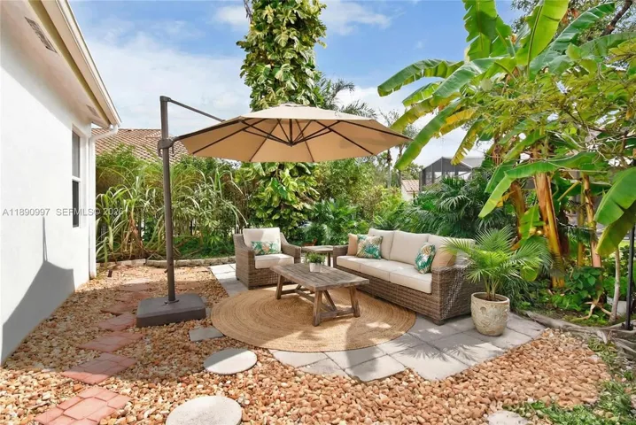 Virtual staging. Open patio with direct access to cabana bathroom