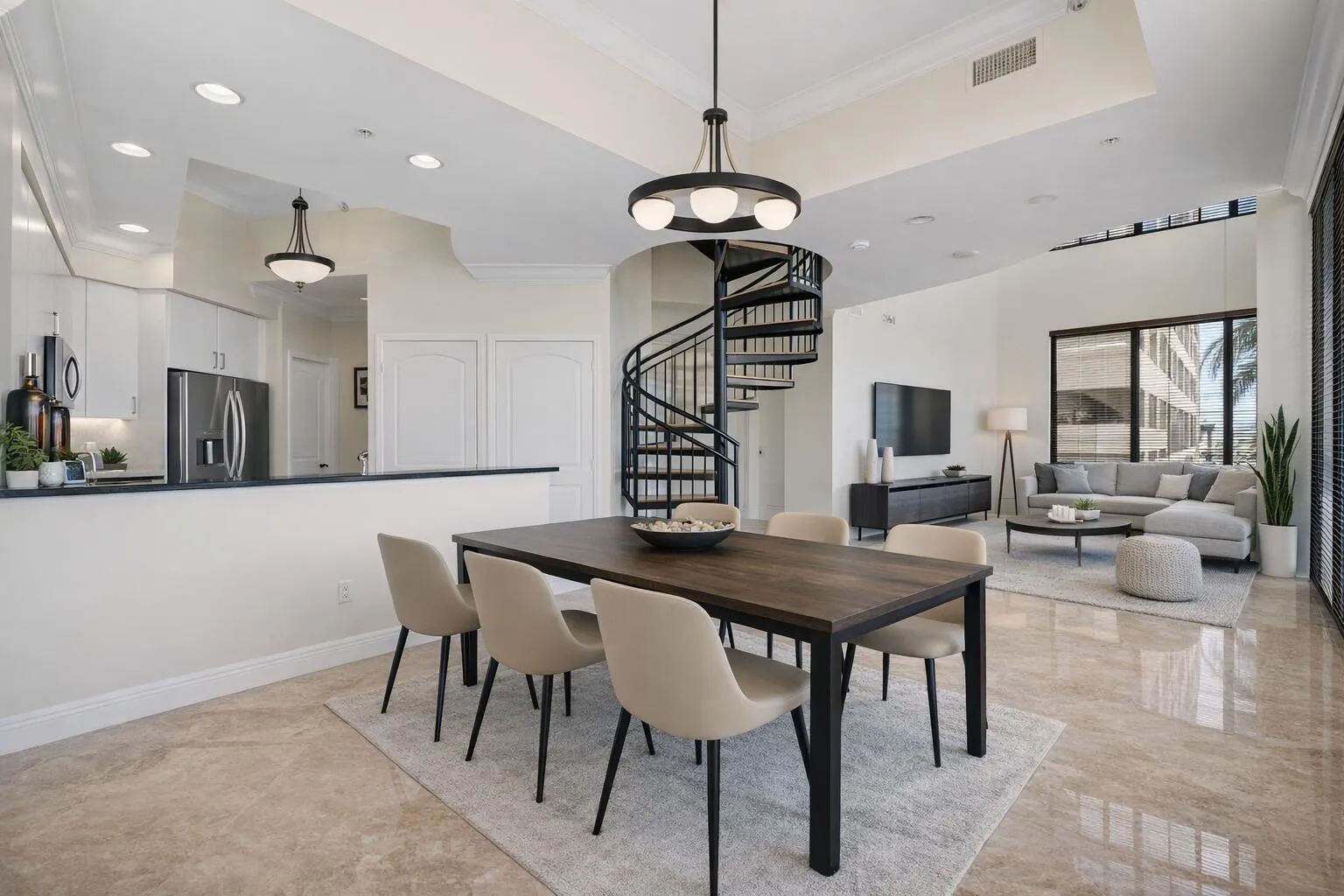 STAGED DINING INTO LIVING AND KITCHEN