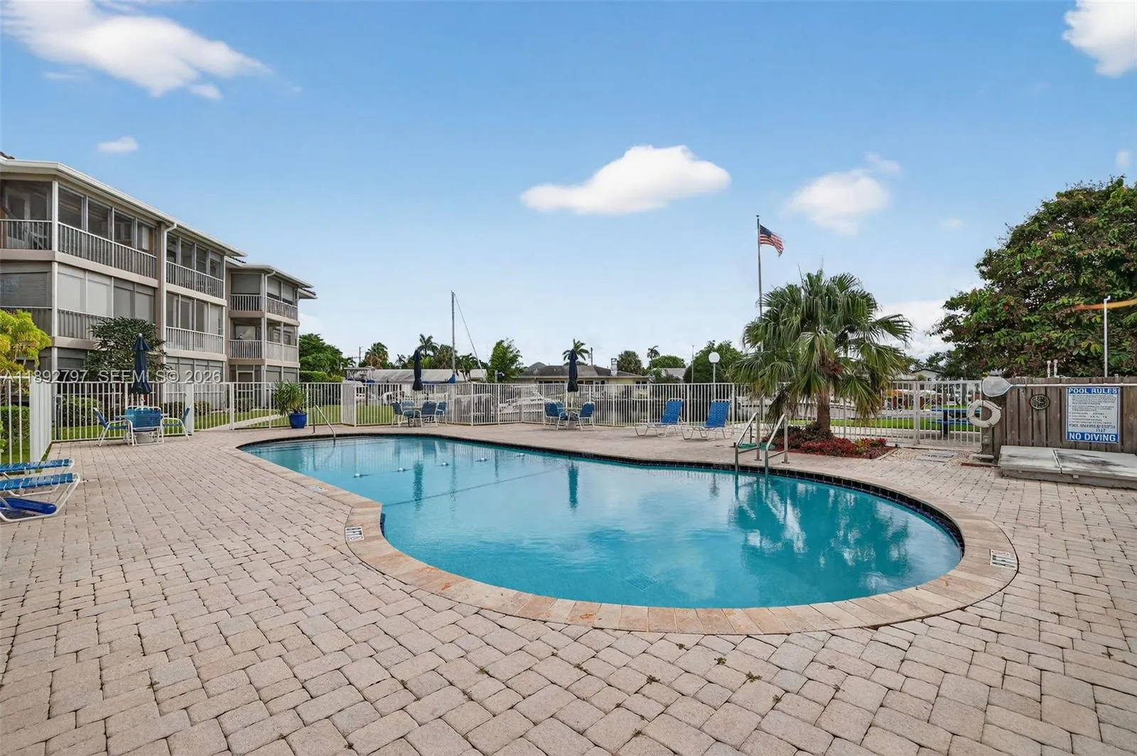 Pool view toward the building