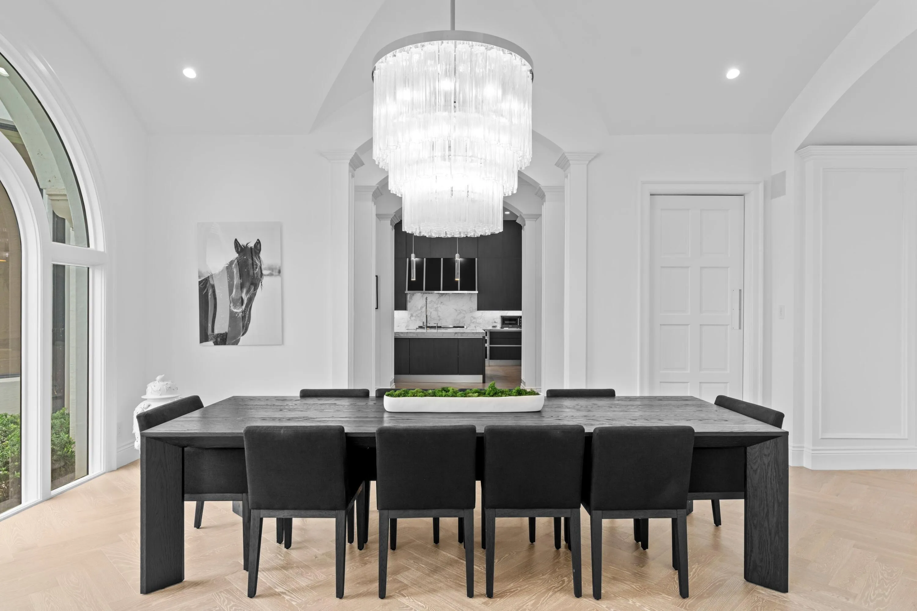 Featuring designer crystal chandelier from Circa Lighting