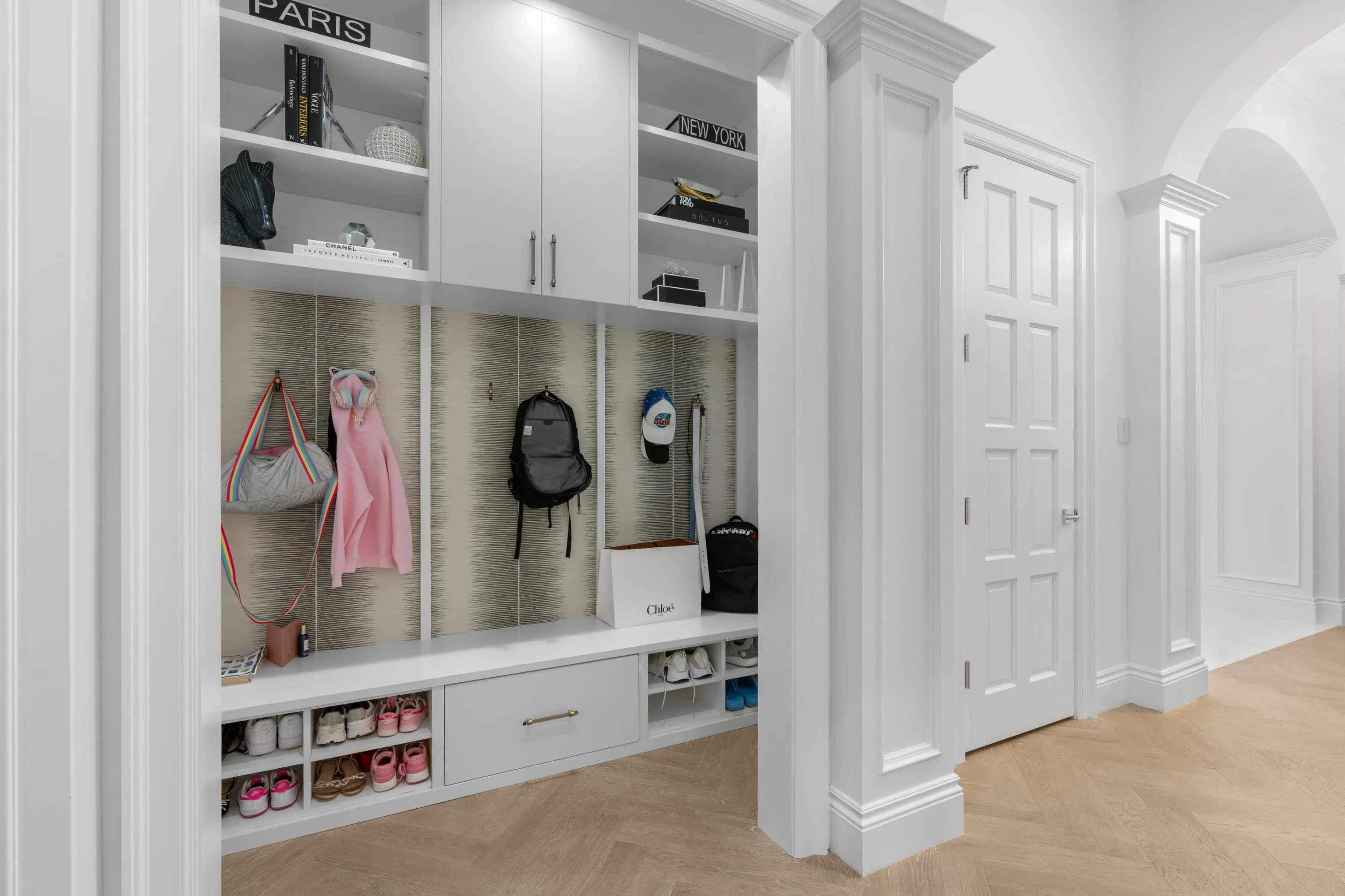 A Northeast favorite, the "mud room," was designed and built out