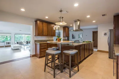 Cooking island , and bar stool breakfast table