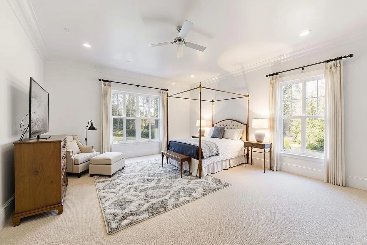 Virtually staged primary bedroom