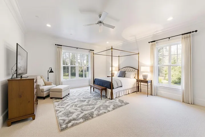 Virtually staged primary bedroom