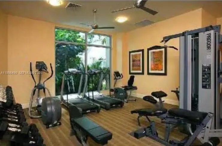 Fully equipped gym with hot tub, shower and lockers.
