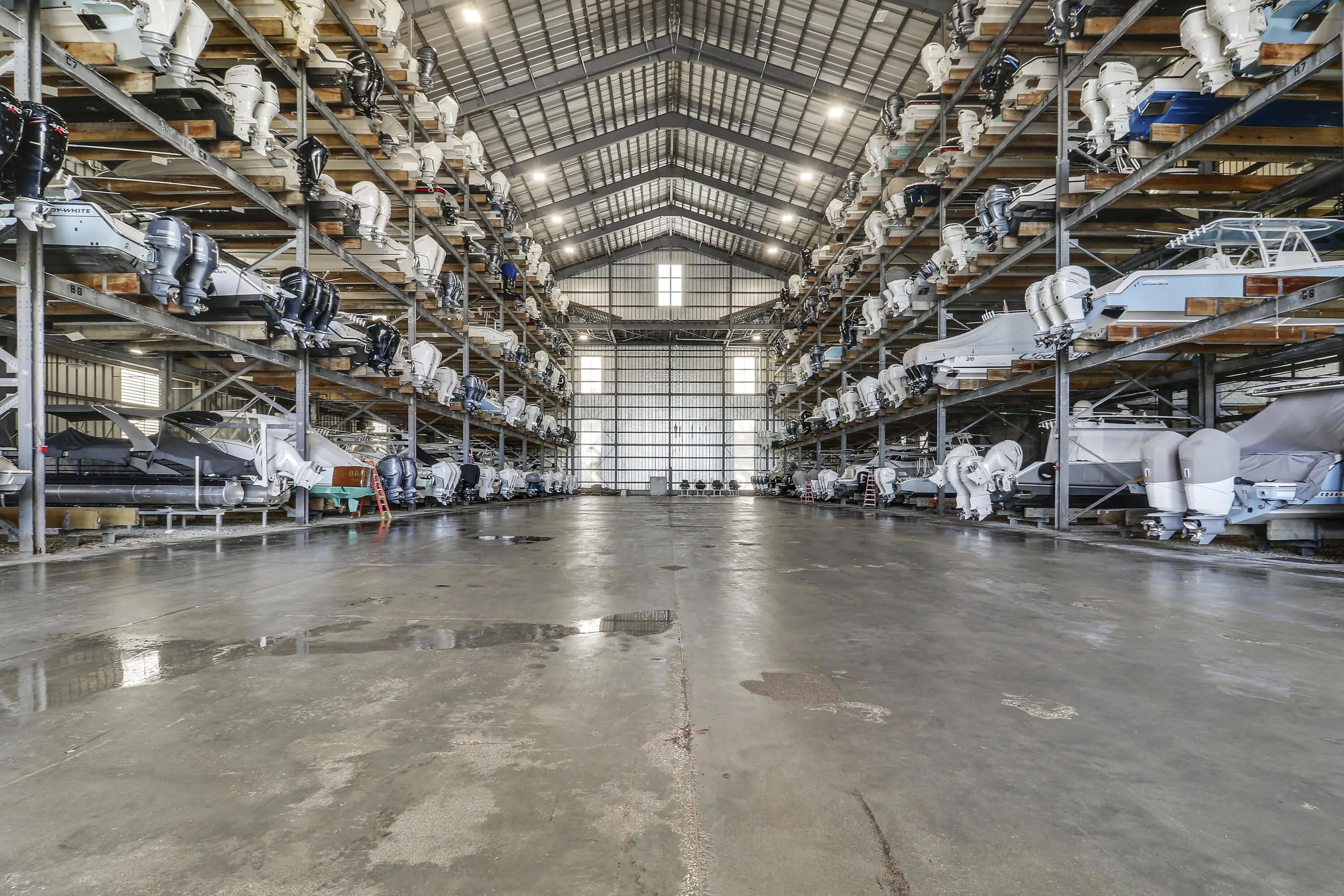 Secure full-service boat storage accommodates 22-50' boats.