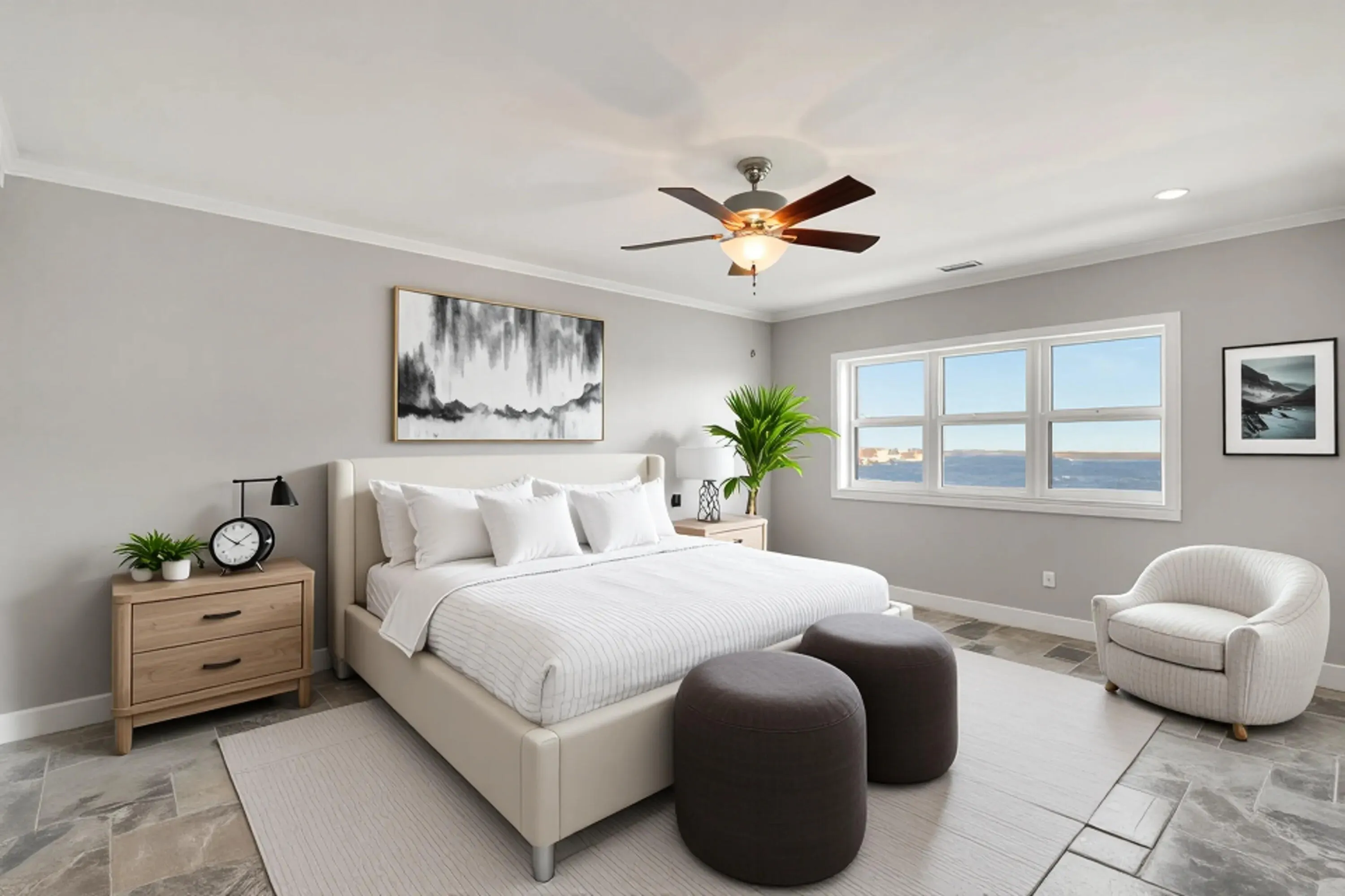Virtually staged master bedroom