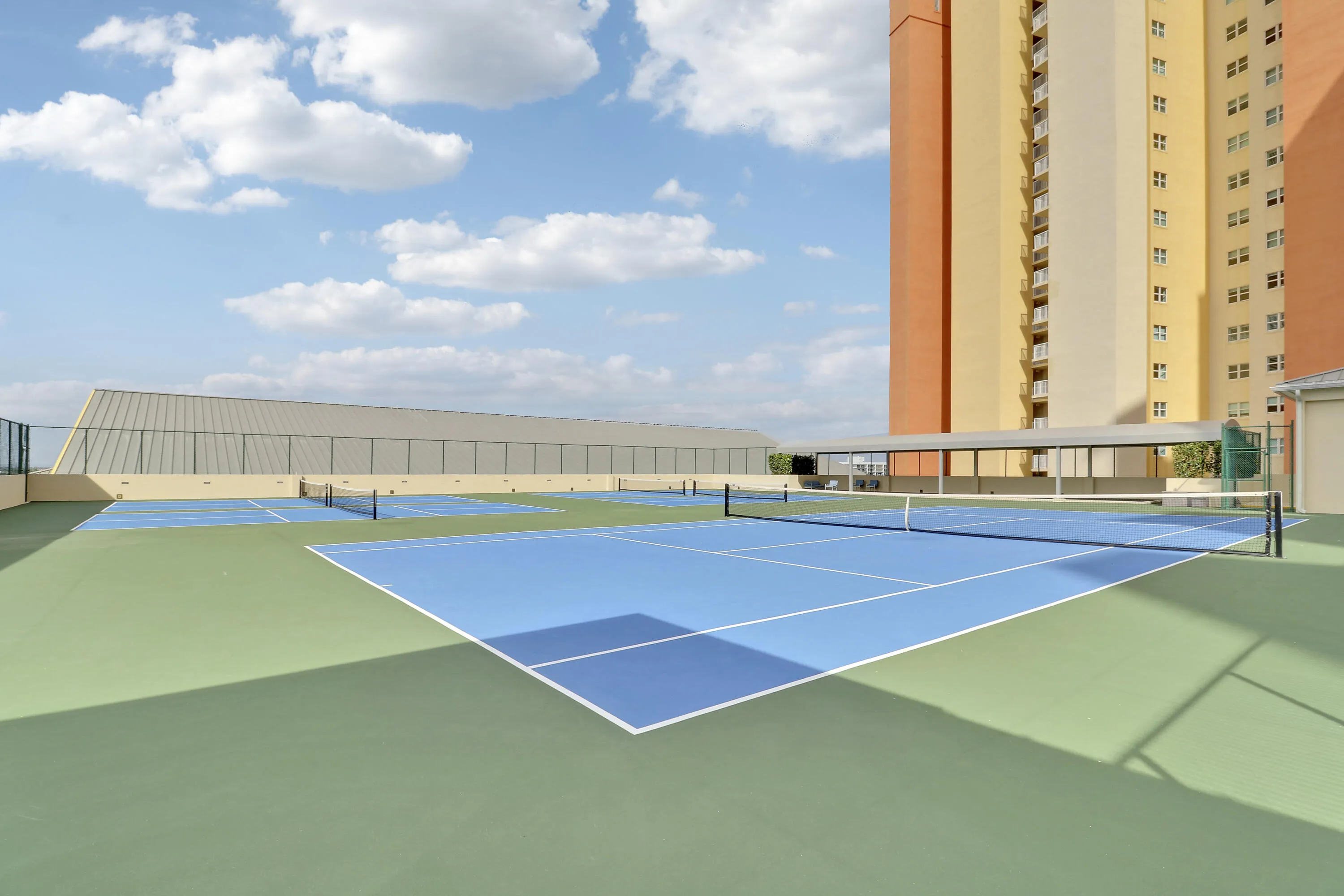 Enjoy a game of tennis and pickleball.