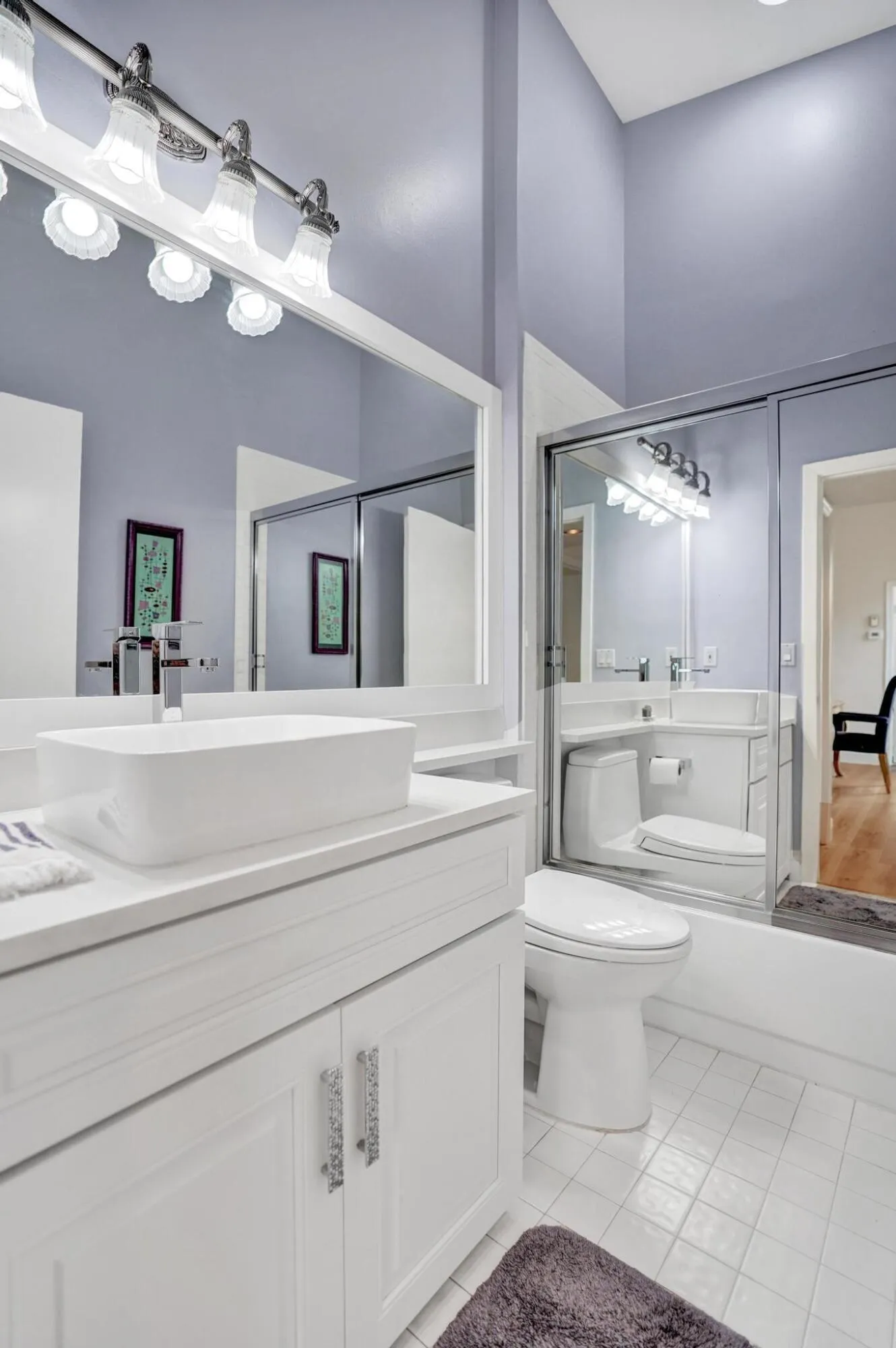 Located next to Center Bedroom/Den and Living Area, a full bath with bathtub shower combo