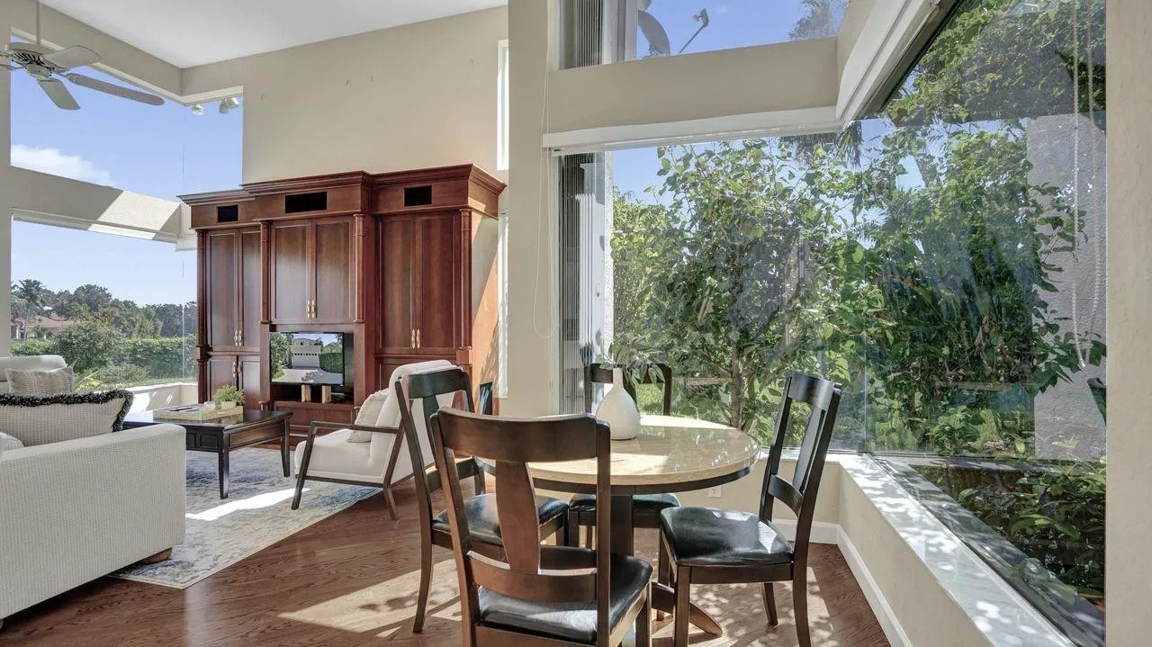 Enjoy morning coffee with lush greenery as your backdrop.