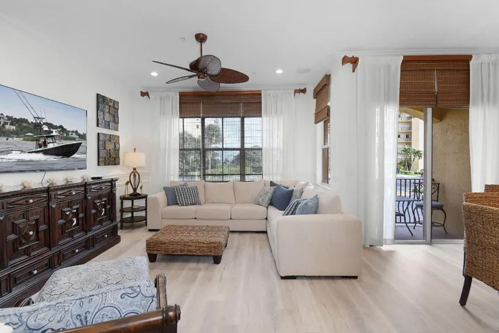Living room with Water views