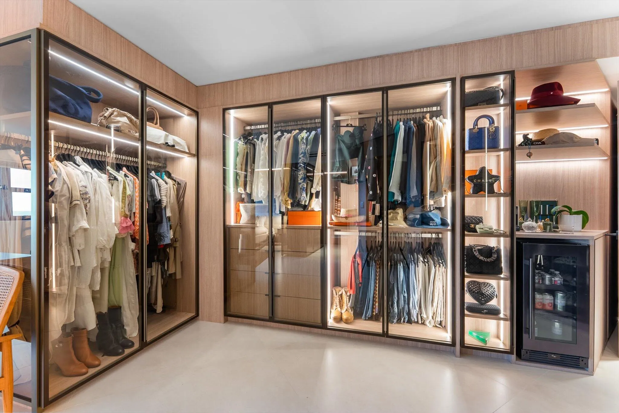 Oliver Designed Glass Wardrobe System is one of the most extraordinary and sophisticated installations in High End Luxury Design.