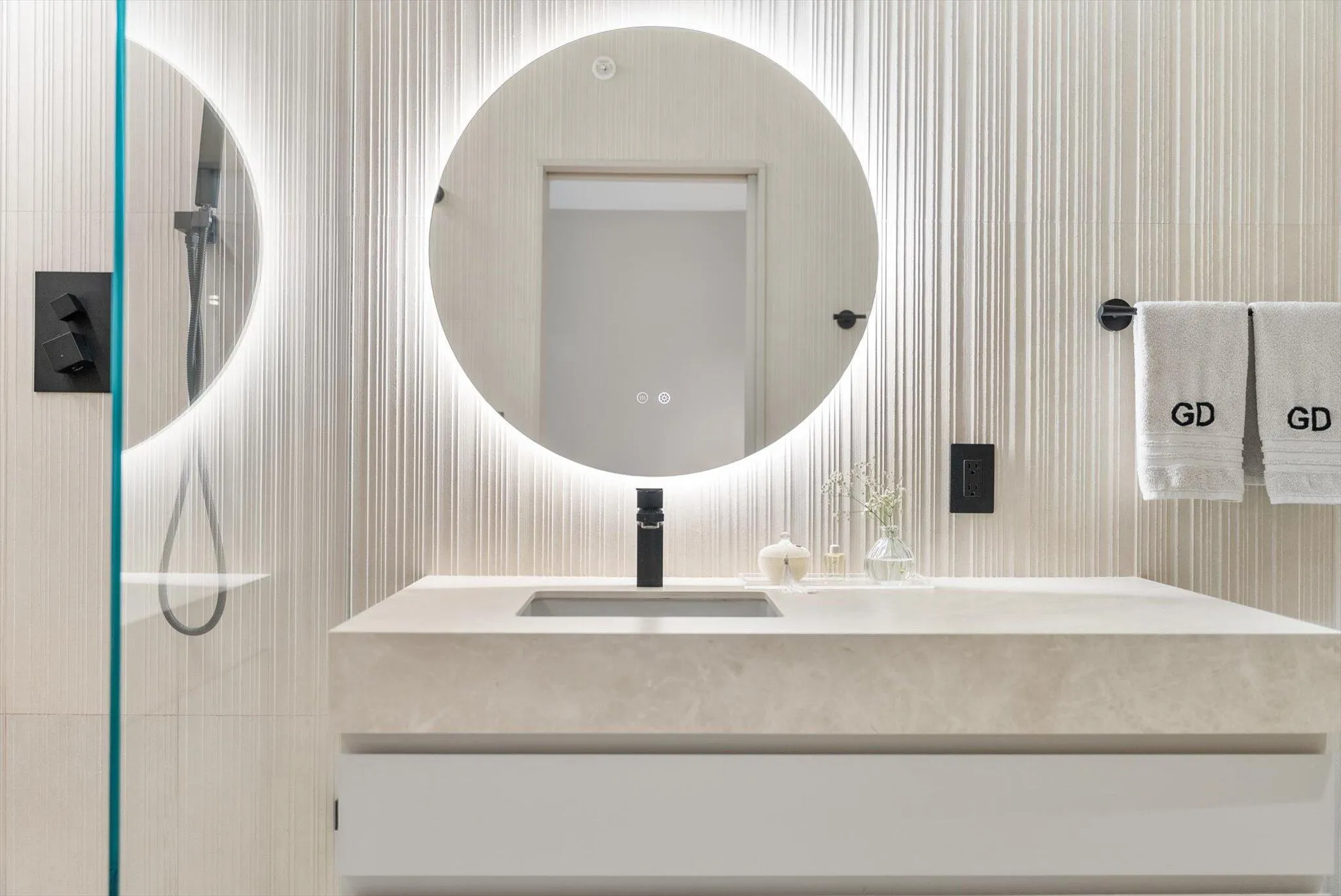 Guest Bathroom - LED Mirror, Custom Backsplash, Vanity