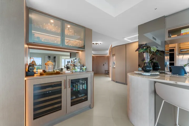 Wet bar with Subzero Wine Refrigerator and Beverage Center