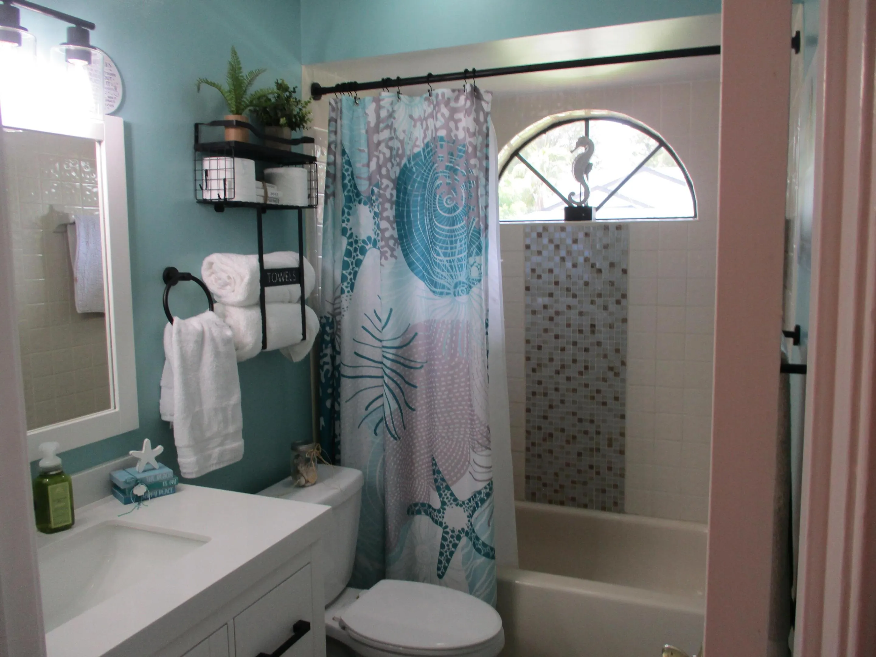 new vanity, mirror and lighting