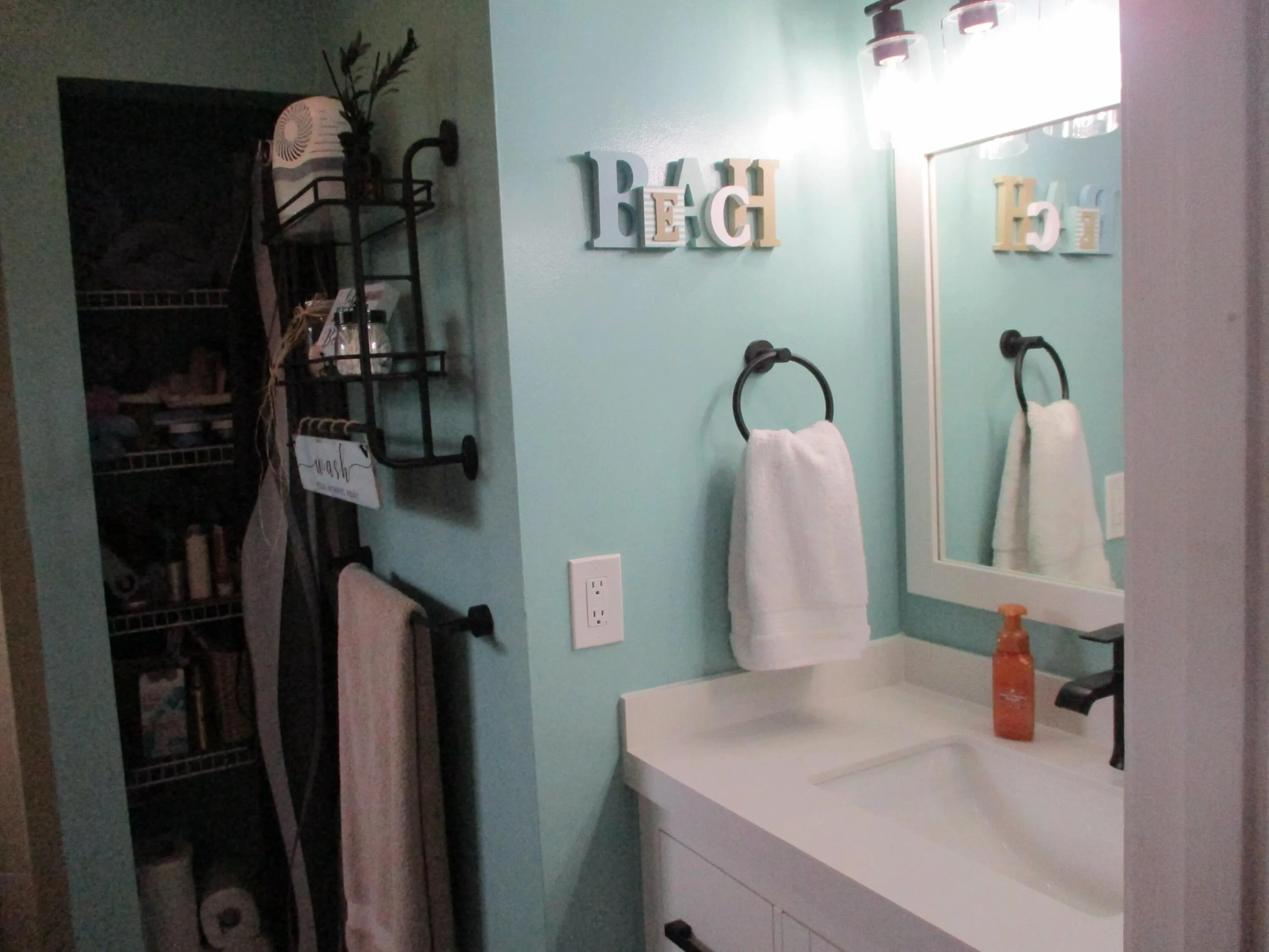new vanity, mirror and lighting