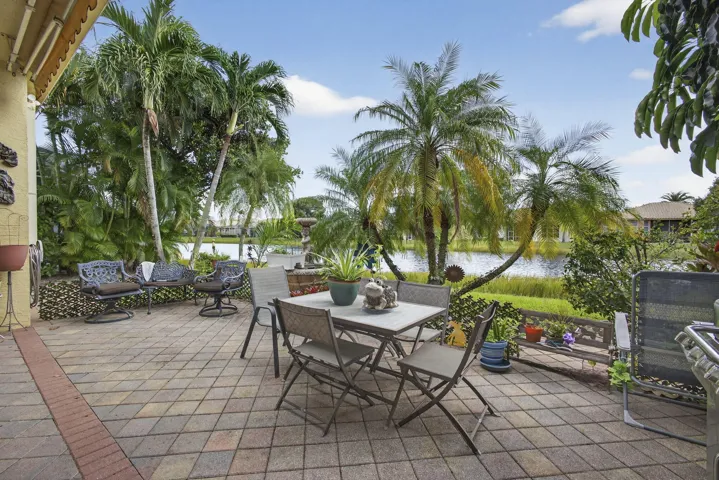 Rear view of patio and lake