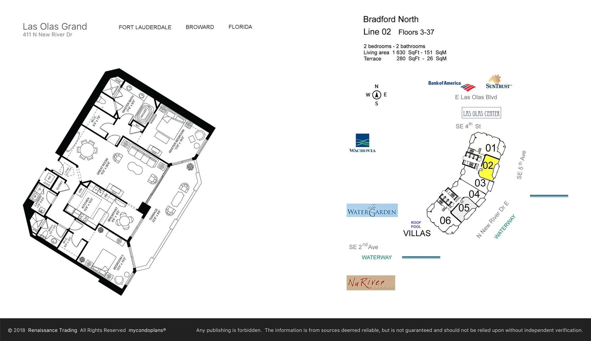 Split-bedroom plan with expansive terrace and access from all rooms
