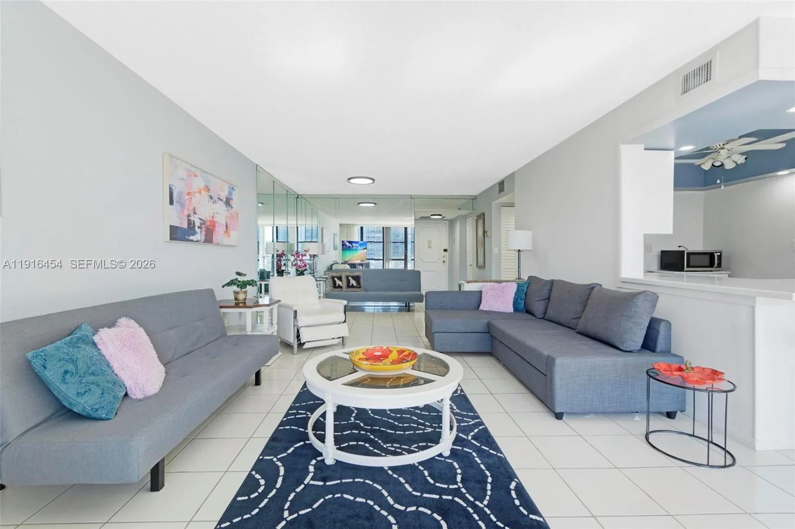 Very bright and extremely spacious living area. Tile flooring. Unit can be purchased furnished too! - Oceanview Park Condominium, Three Islands, Hallandale Beach, FL 33009. 1000 Parkview Drive, Unit #518.