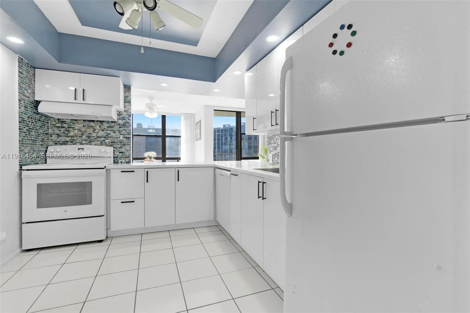 Lots of extra space in the kitchen. - Oceanview Park Condominium, Three Islands, Hallandale Beach, FL 33009. 1000 Parkview Drive, Unit #518.