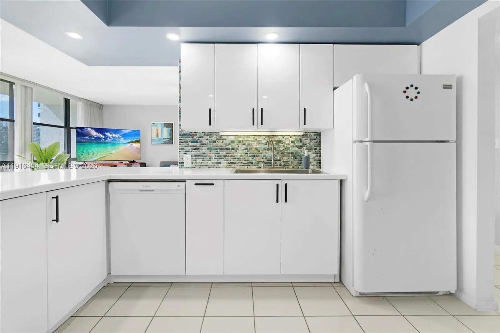 Extra clean, meticulously maintained kitchen. Open to the living-/dining room. - Oceanview Park Condominium, Three Islands, Hallandale Beach, FL 33009. 1000 Parkview Drive, Unit #518.