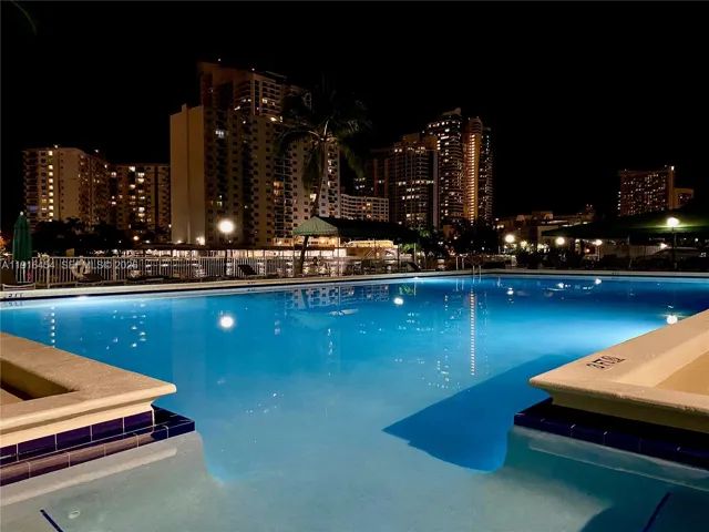 Nighttime at Oceanview Park Condominium is special too! - Oceanview Park Condominium, Three Islands, Hallandale Beach, FL 33009. 1000 Parkview Drive, Unit #518.