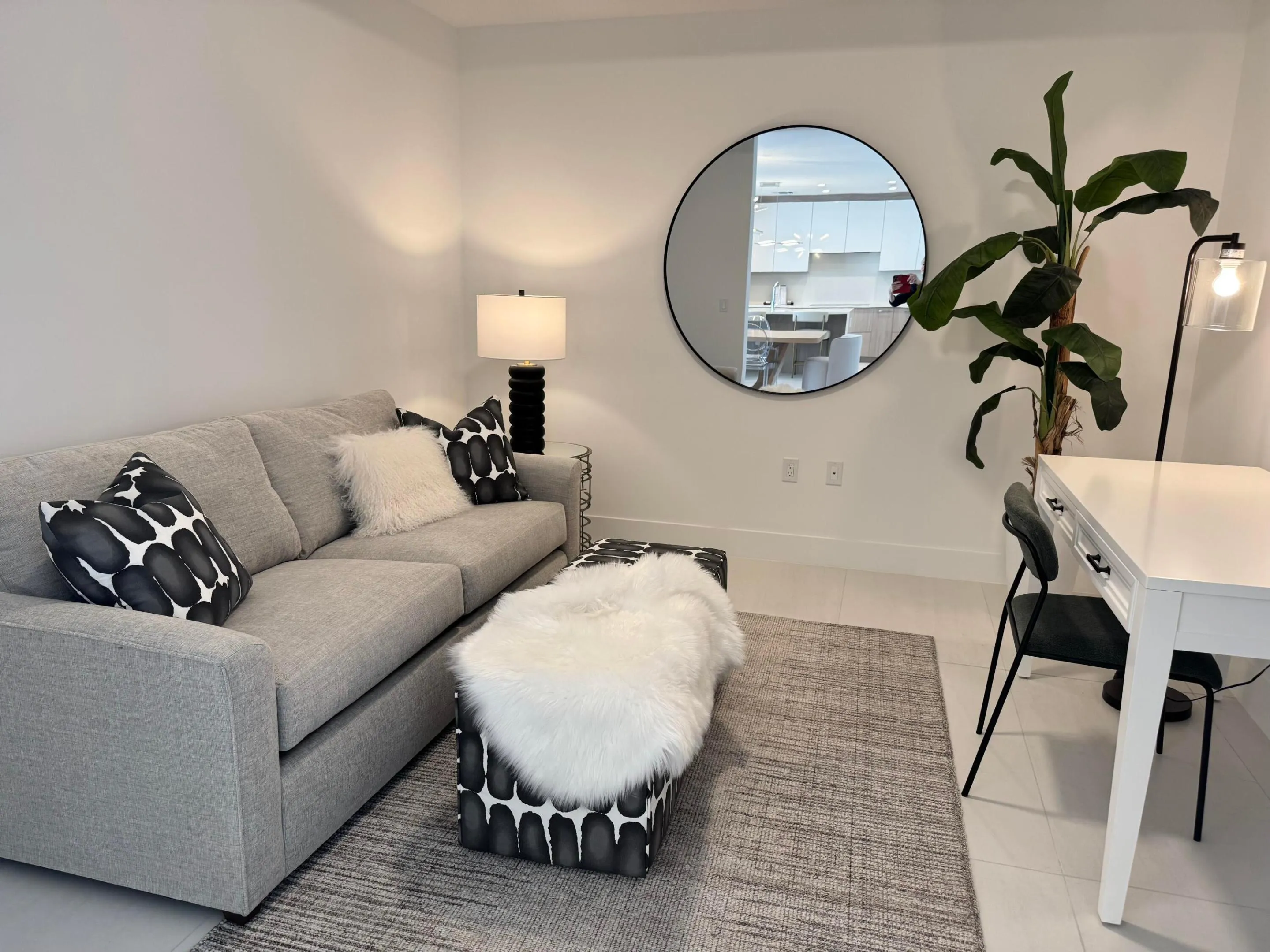 Den has sleeper sofa and full bath