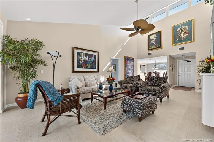 Living Room with high vaulted ceilings.