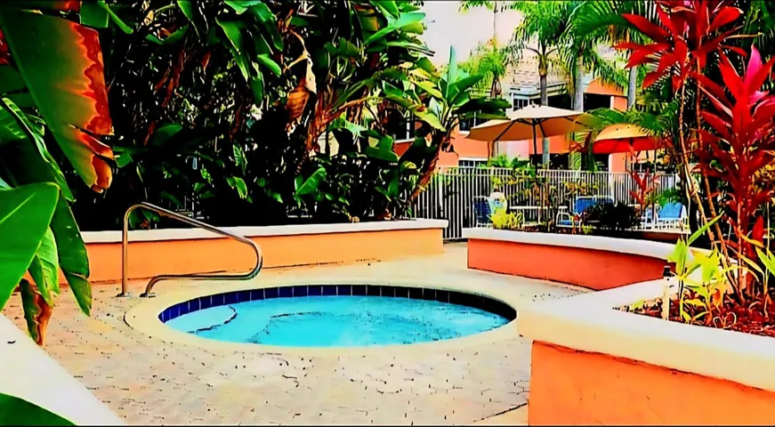 Hot tub and foliage