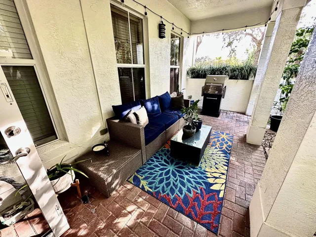 Covered patio with gas grill