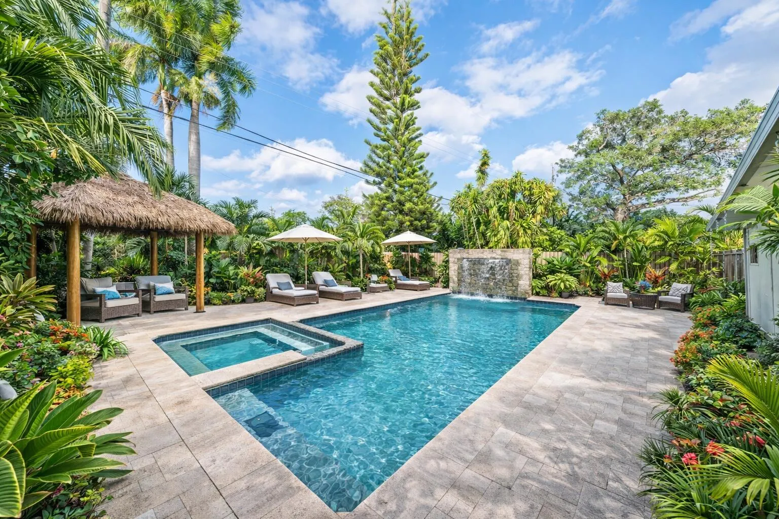 Pool area Virtually staged - daytime