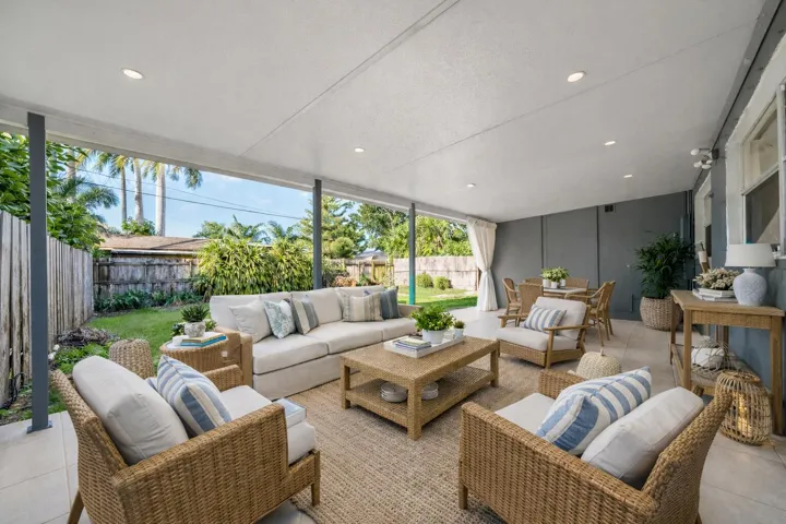 Back porch virtually staged - daytime