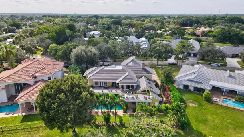 aerial view of home on park