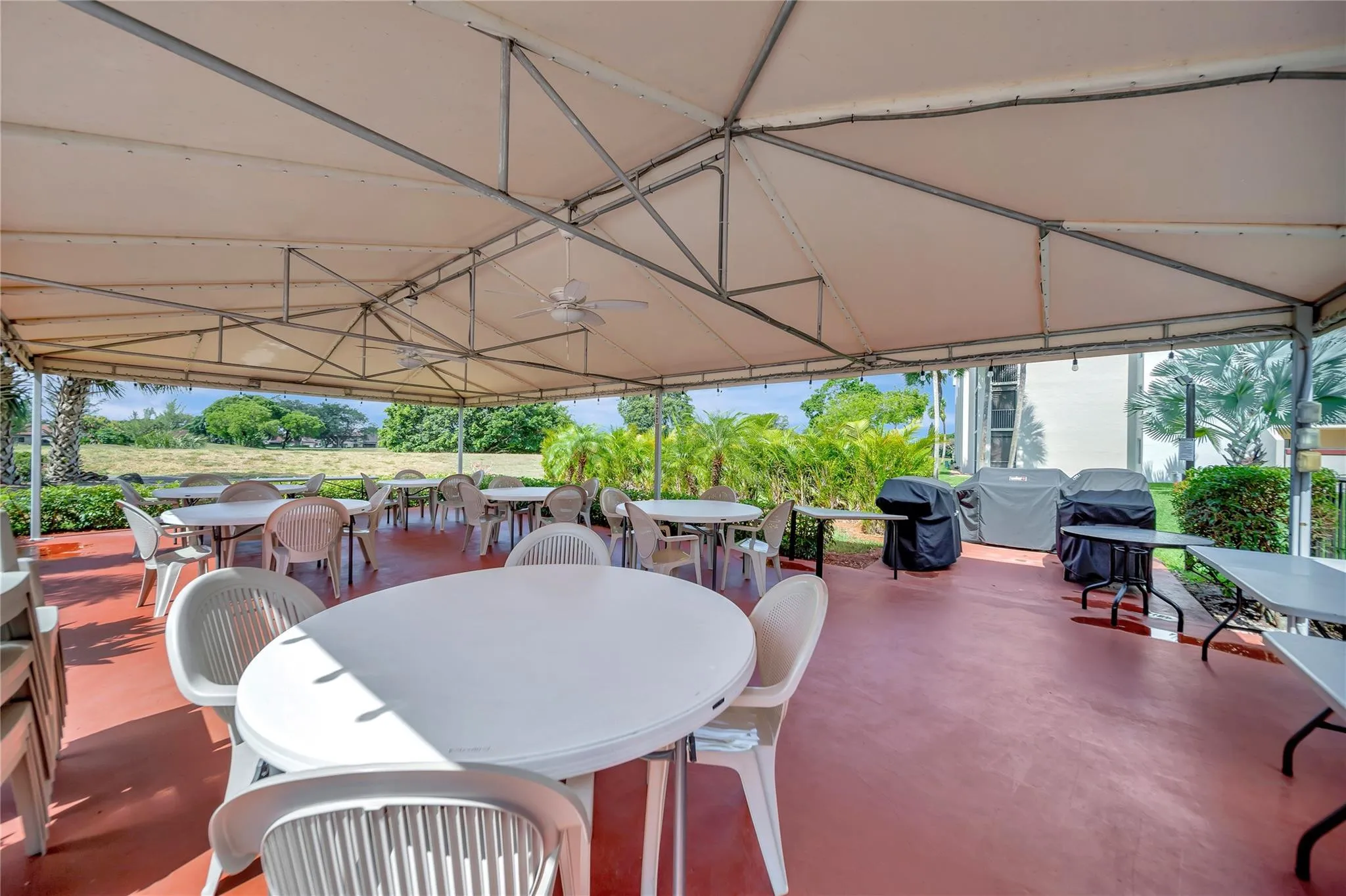 Covered BBQ Area Next To Pool with Gas Grills
