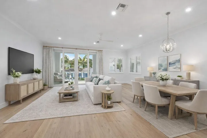 Virtually Staged Living Room and Dining