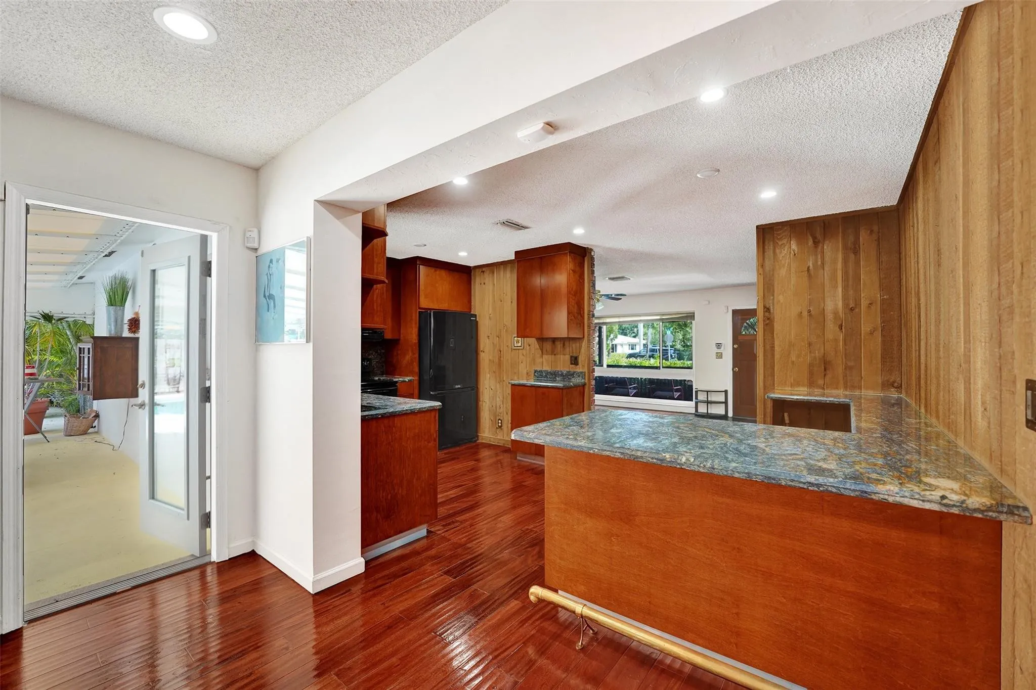 View of kitchen from dining area.