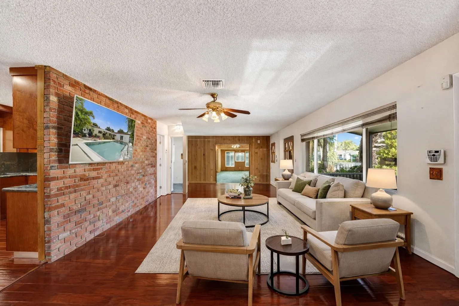 Virtually staged living area.